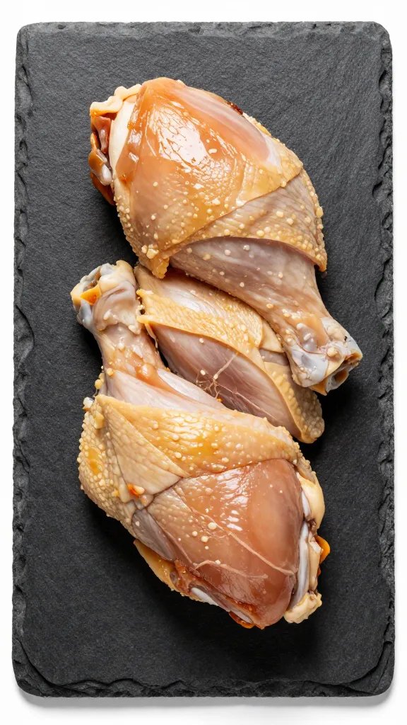 juicy sliced chicken thigh on matte slate board