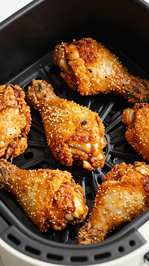 crispy keto chicken thigh in air fryer basket closeup