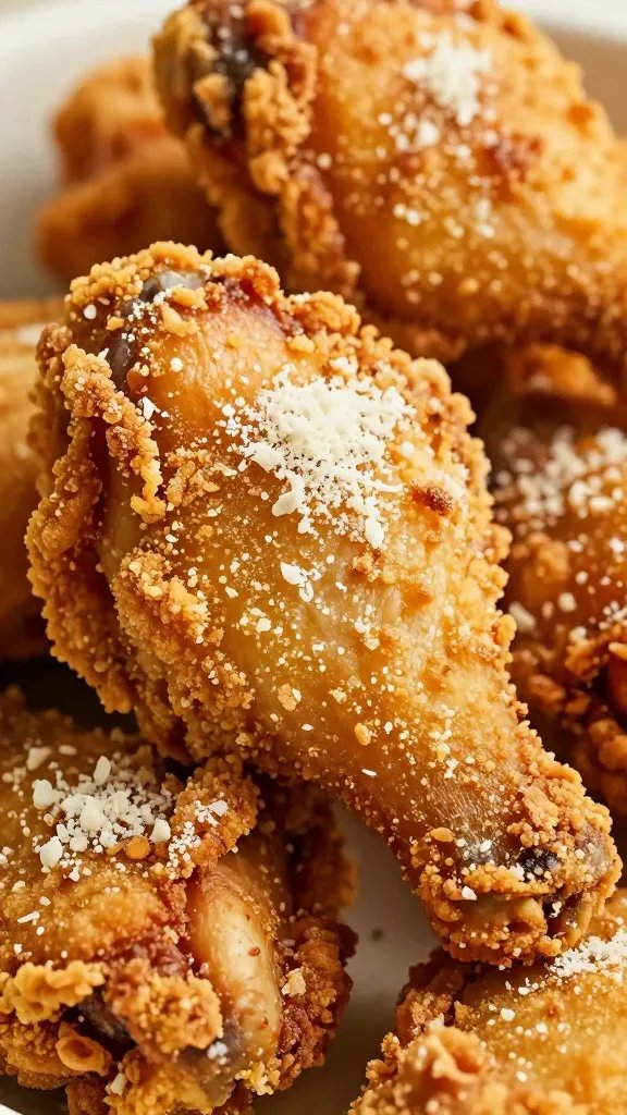closeup crispy air-fried chicken thigh with Parmesan crust