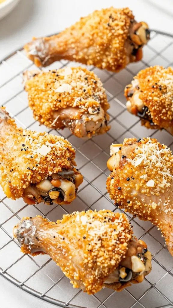 Parmesan-dusted chicken thigh on wire rack