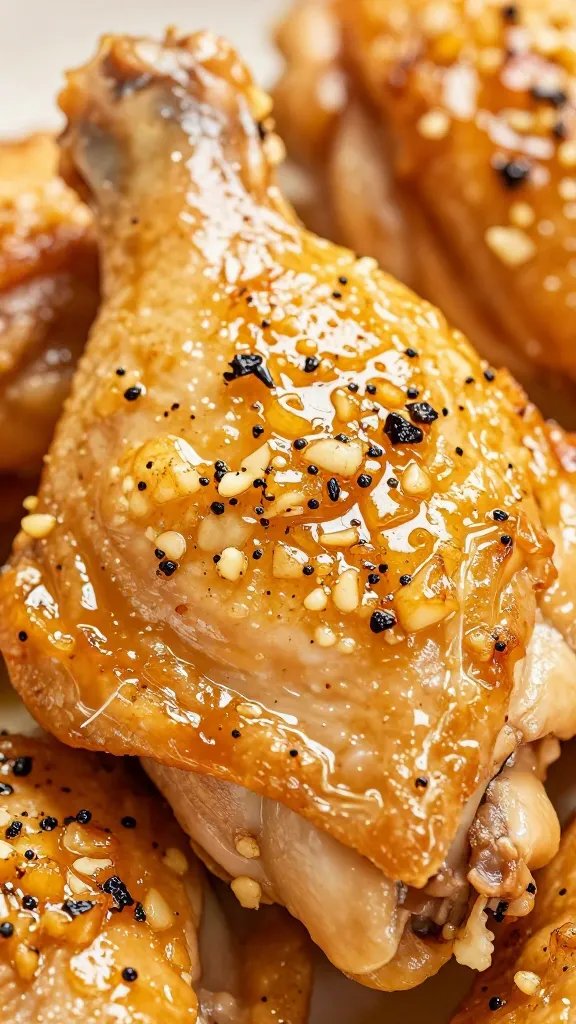 garlic-butter brushed chicken thigh, extreme closeup