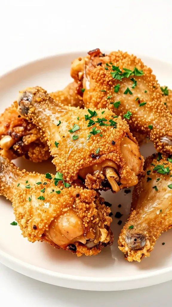 crispy chicken thigh sprinkled with fresh parsley