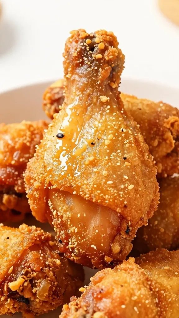 closeup air-fried chicken thigh with crispy blistered skin