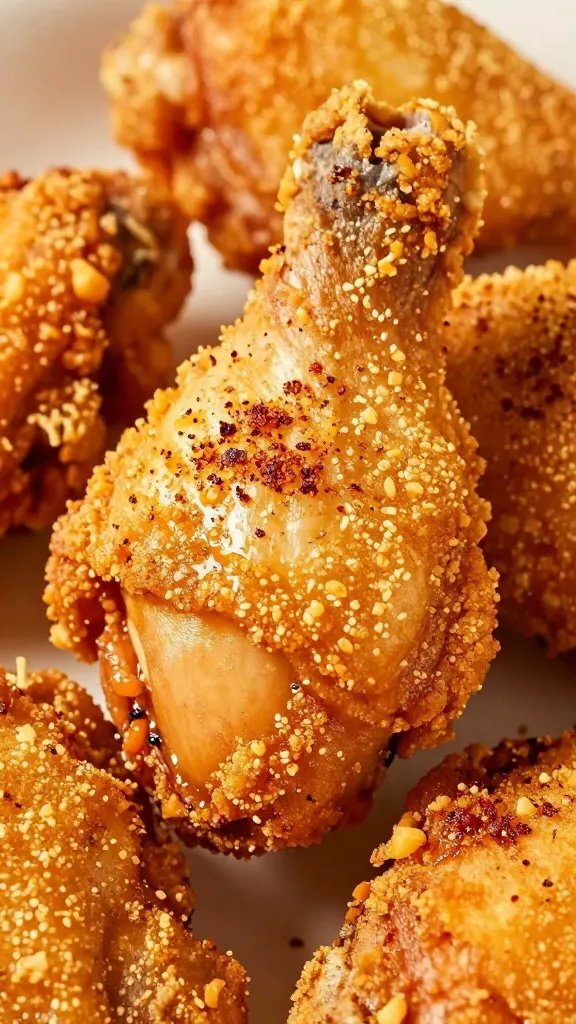 closeup air-fried chicken thigh with crackly skin, smoked paprika