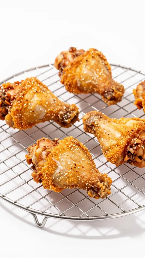 crispy keto chicken thigh on wire rack, studio lighting