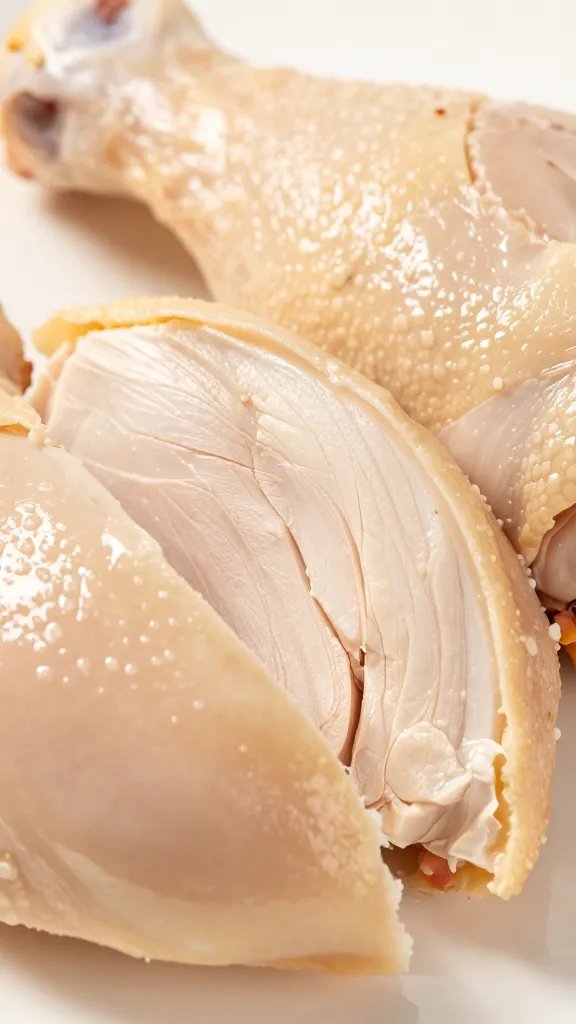 juicy sliced chicken thigh showing tender interior, macro