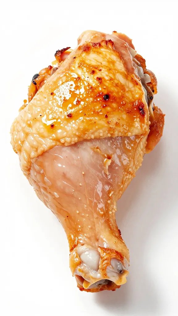 chicken thigh skin blistered and glossy, side light