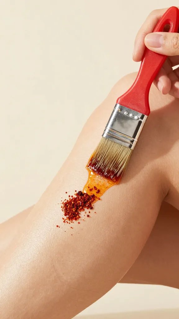 basting brush applying paprika-thyme oil to one thigh
