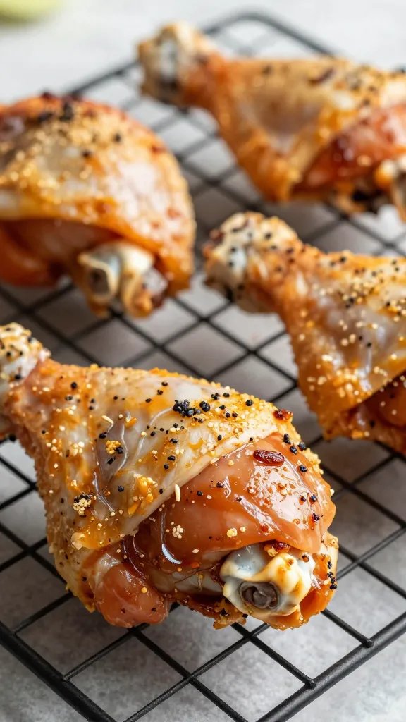 seasoned keto chicken thigh on wire rack closeup