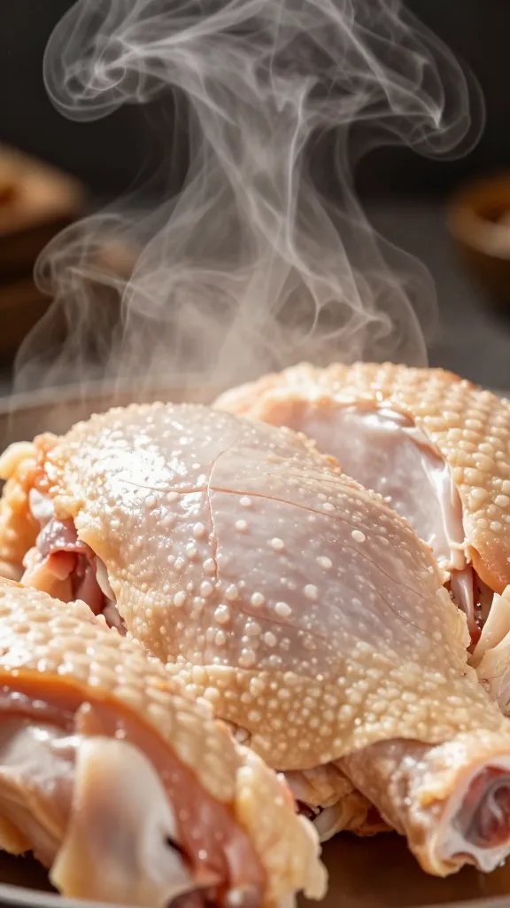 steam escaping from sliced chicken thigh closeup
