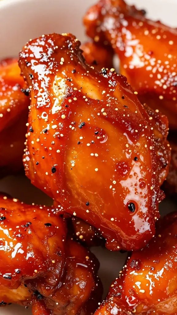 closeup of spice-crusted chicken skin, deep red glaze