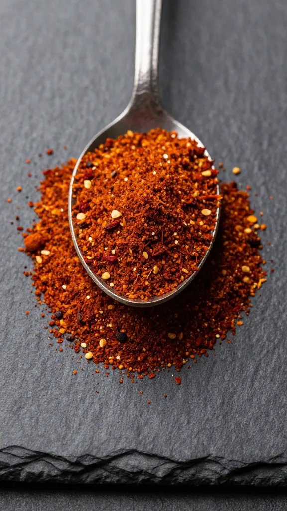 spoonful of homemade shawarma spice blend on slate