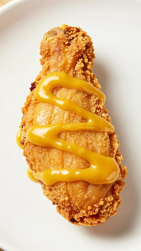 single air-fried chicken tender dipped in honey mustard