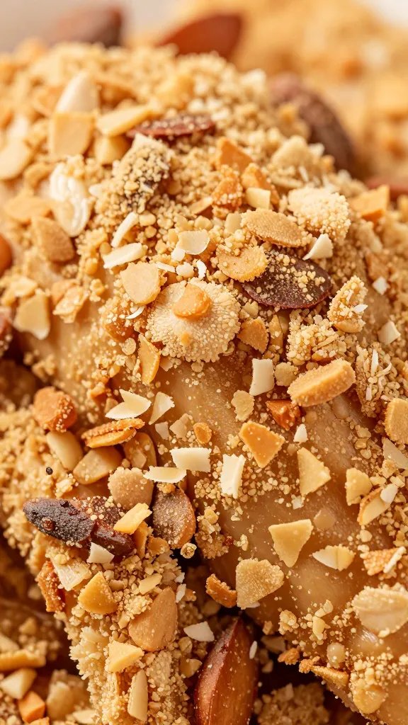 macro shot of crunchy almond crust texture on chicken
