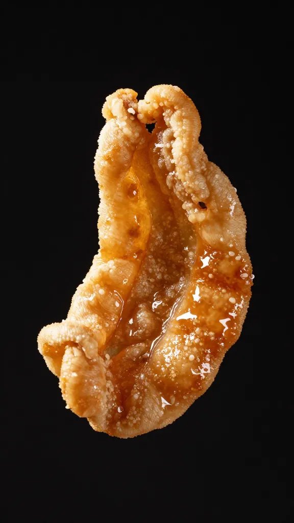 single drumette with blistered pork rind crust, studio lighting