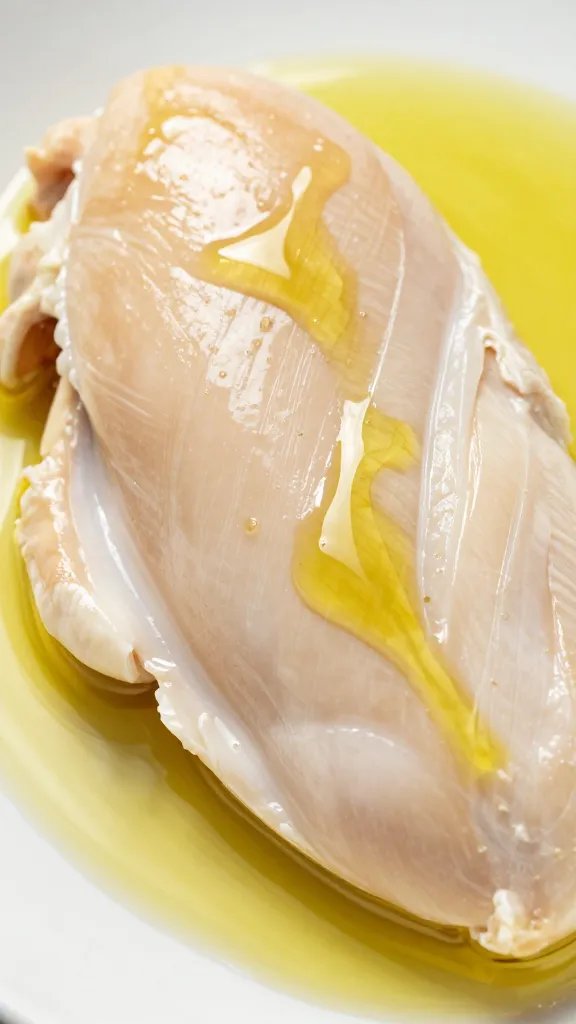 chicken breast brushed with olive oil, macro shot