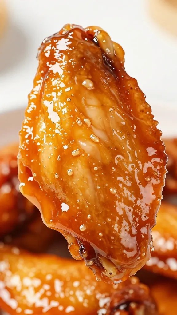 single buffalo keto chicken wing, extreme closeup, glossy sauce