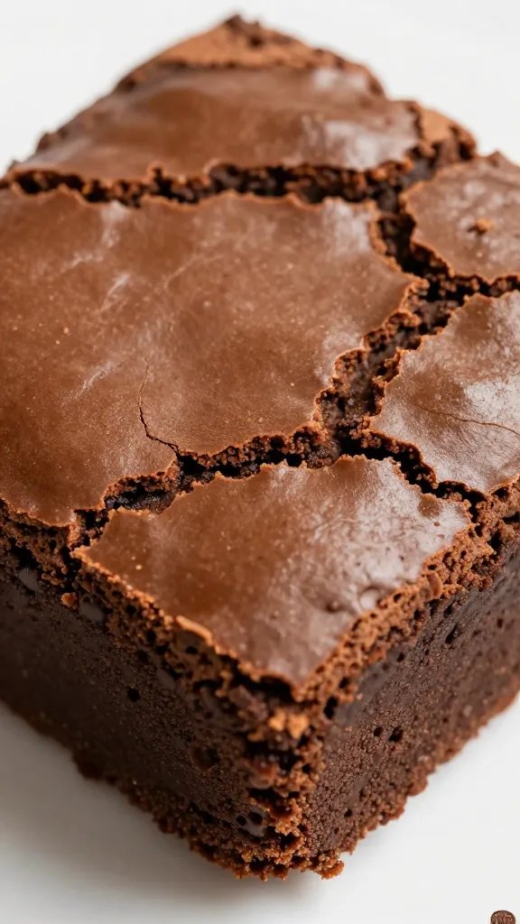 closeup fudgy espresso keto brownie with shiny crackly top