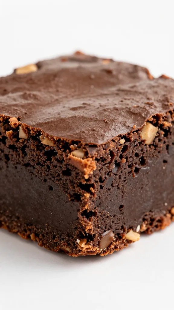 brownie edge piece showing dense crumb, crumb flecks