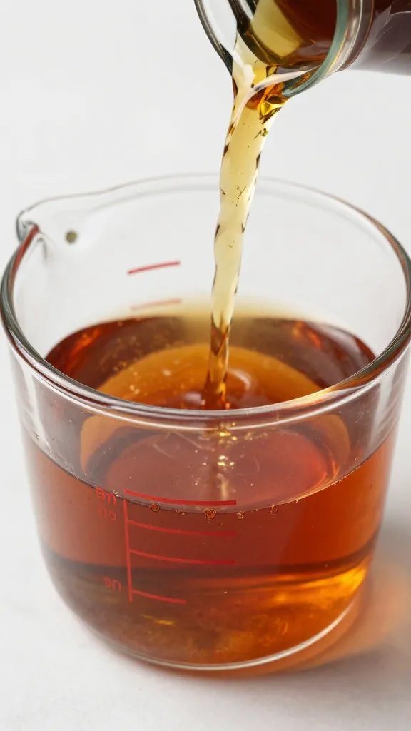pour of allulose syrup into glass measuring cup