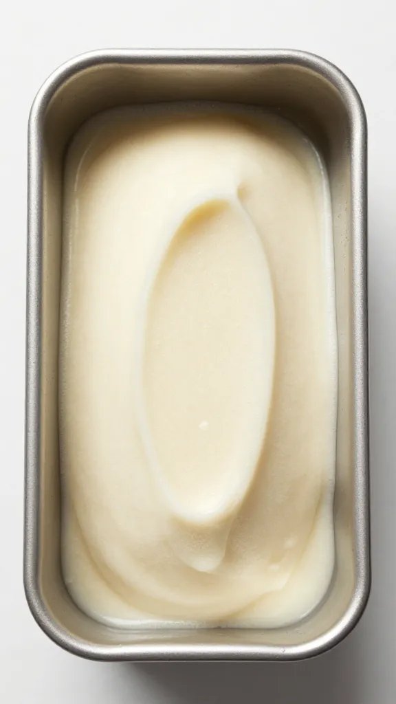 cold metal loaf pan with smooth keto sorbet surface