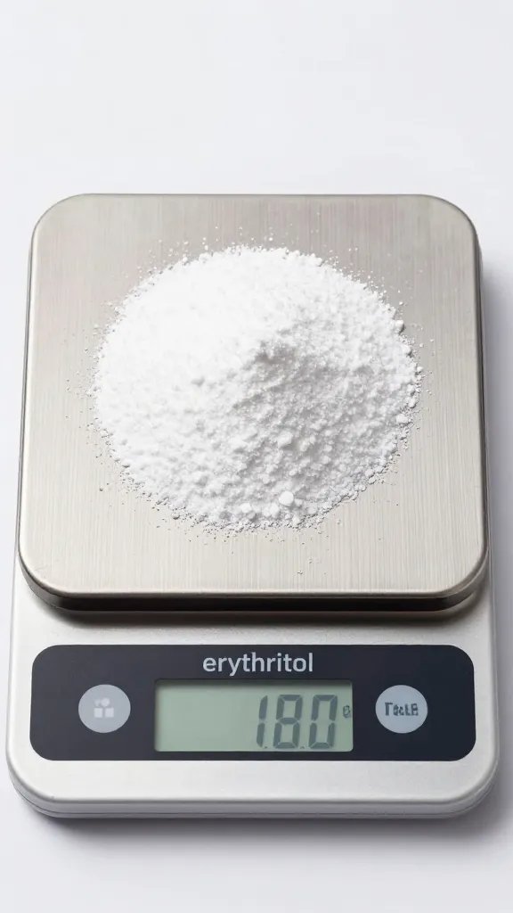 digital kitchen scale weighing powdered erythritol
