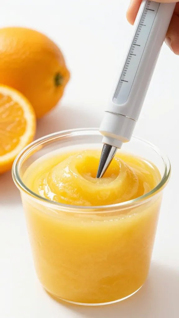 pH meter tip testing bright citrus sorbet base