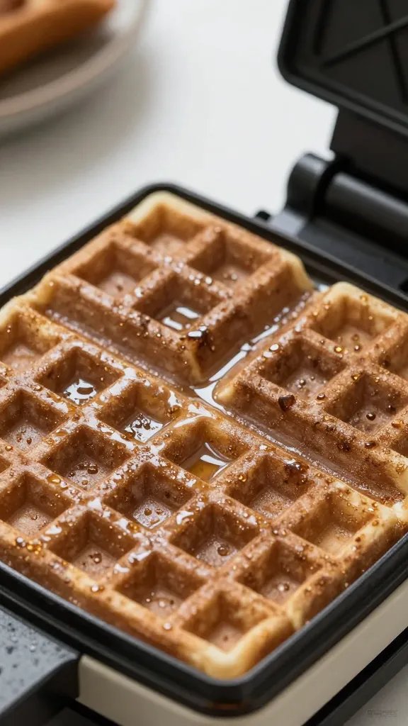 hot waffle iron surface with light oil sheen