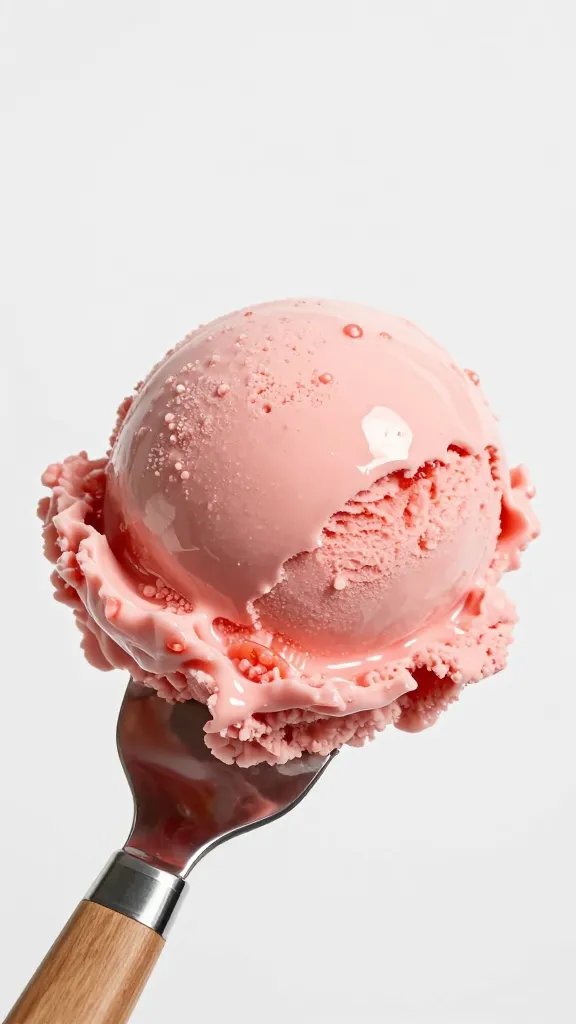glossy scoop of strawberry keto ice cream on spatula