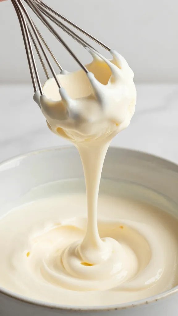 whisk lifting silky keto ice cream base, ribbons dripping
