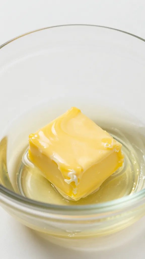 butter pat melting in glass bowl, microwave-safe, macro
