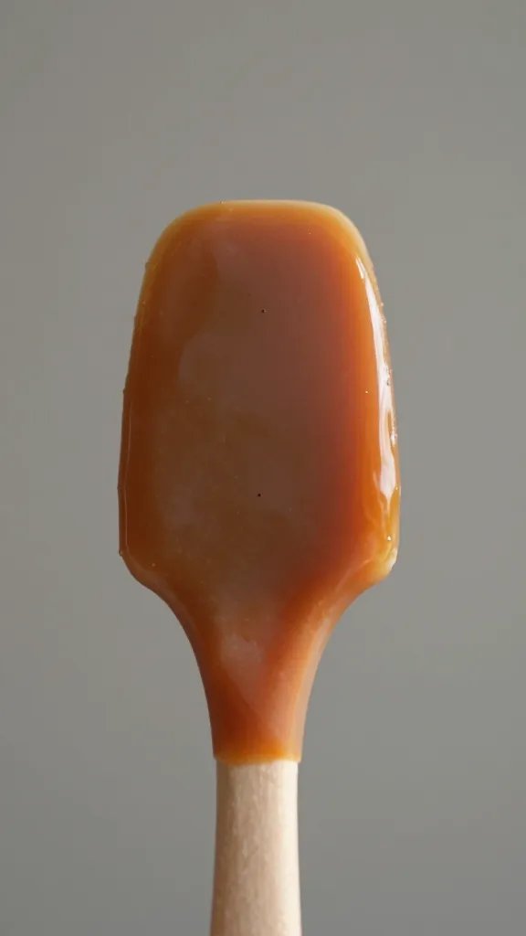 silicone spatula coated with glossy fudge, macro