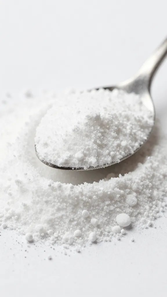 powdered sweetener clumping in spoon, macro texture