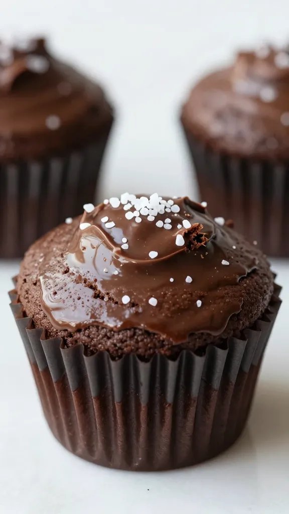 glossy keto chocolate mug cake topped with sea salt