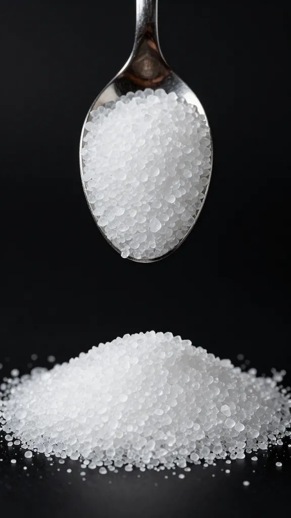 spoonful of erythritol crystals against black background
