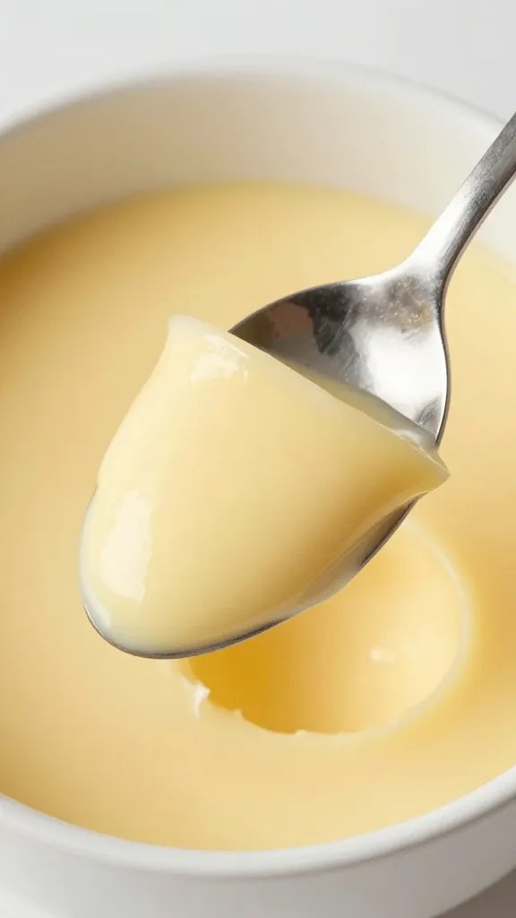 single silver spoon scooping custardy keto pudding