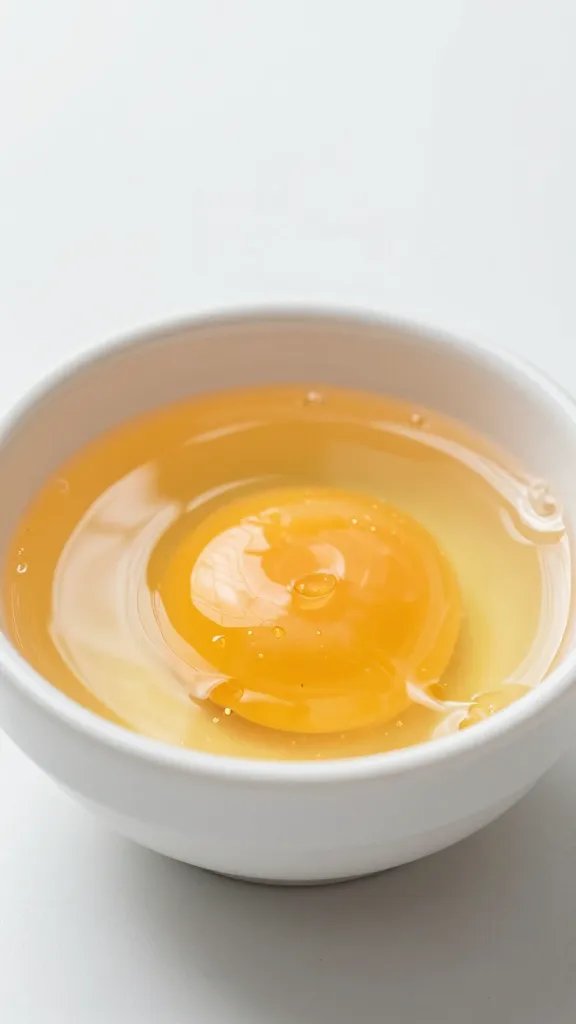 cracked brown egg with rich yolk in small bowl