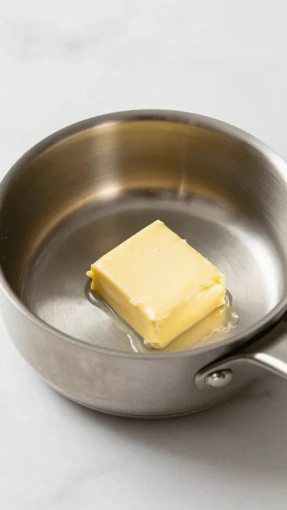butter pat melting in small stainless saucepan