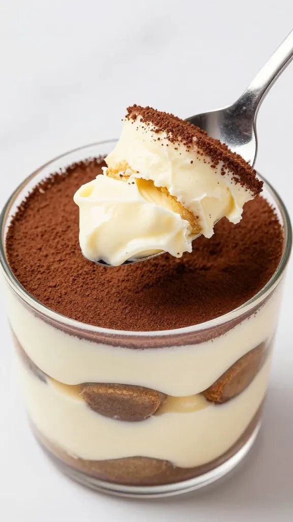 spoonful of mascarpone cream from tiramisu cup