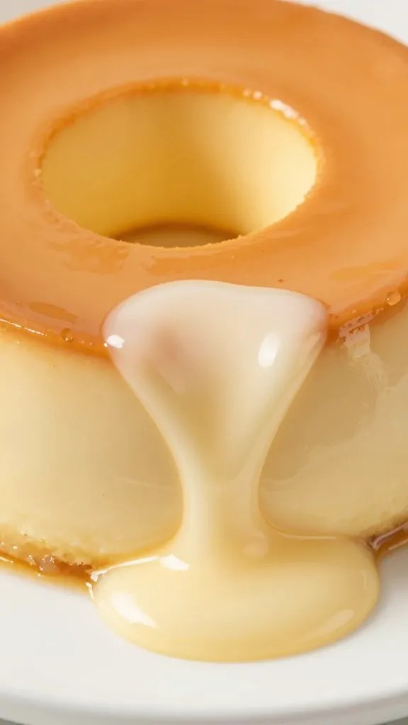 closeup slice of keto flan with silky wobble