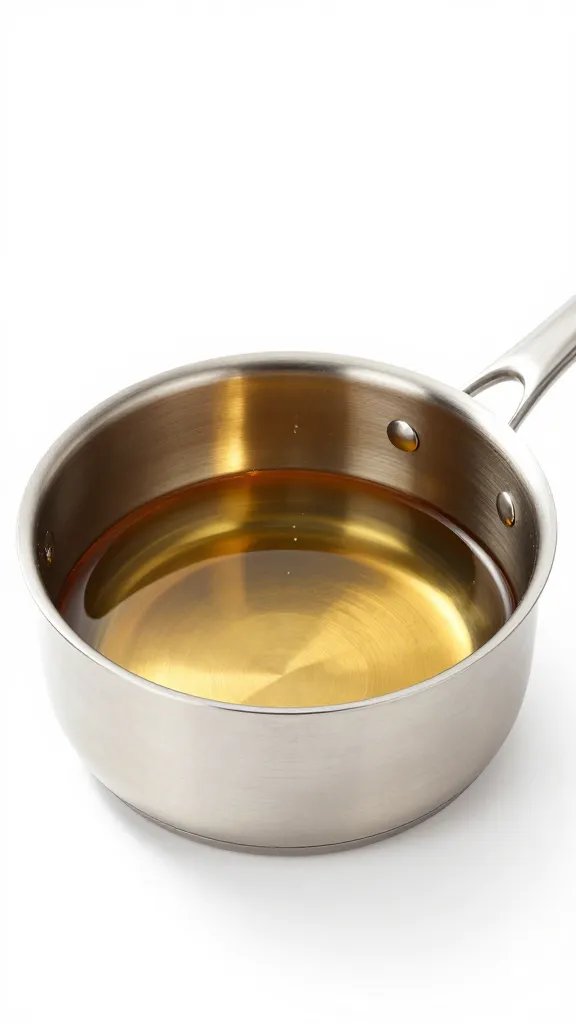 stainless saucepan with amber allulose syrup