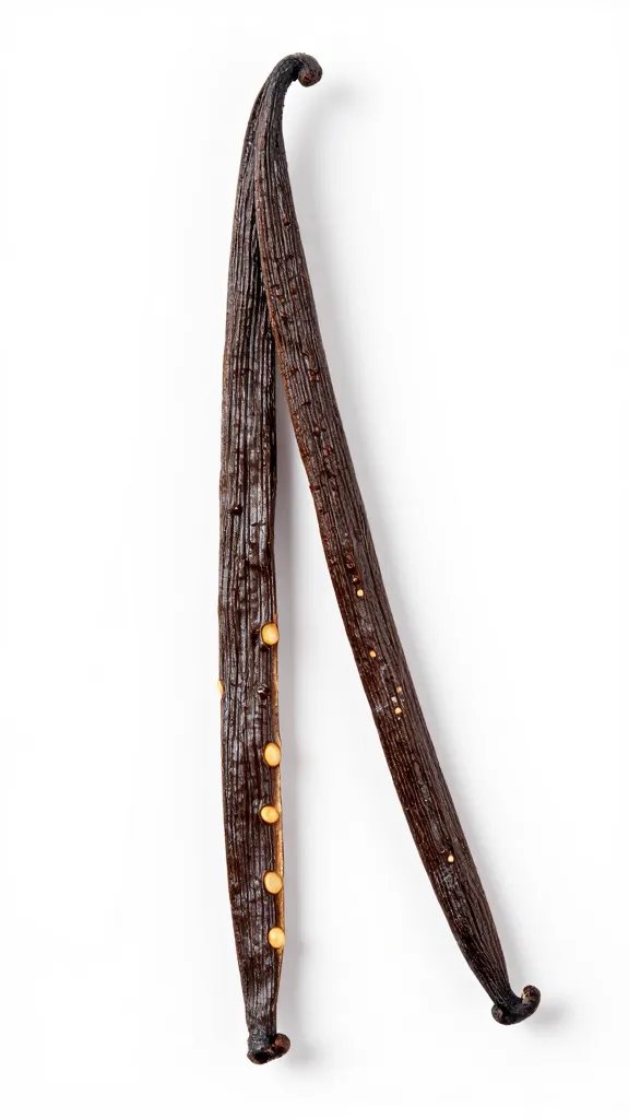 vanilla bean pod split with visible seeds