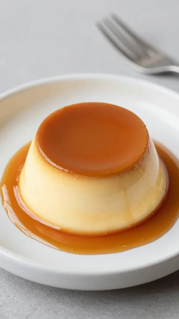 single keto flan topped with deep caramel layer