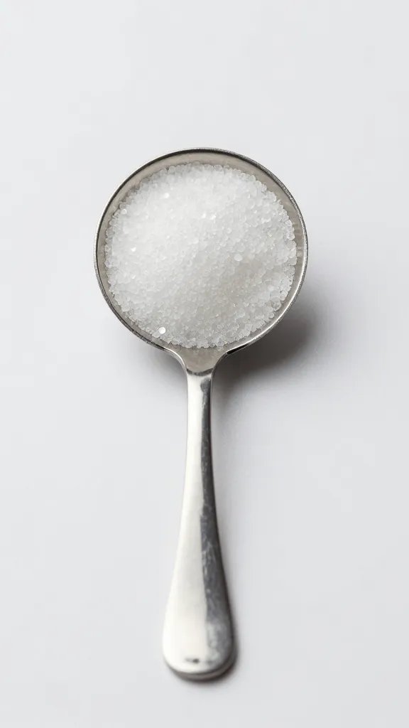 granular erythritol in stainless tablespoon, studio lighting