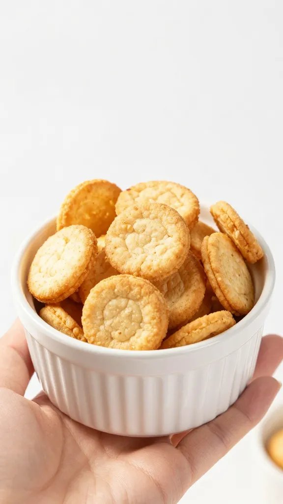 hand holding single serving keto crisp in ramekin