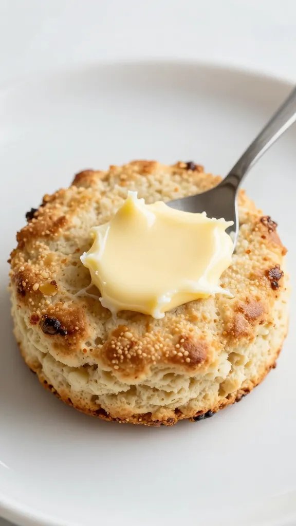 Melted butter brushed on hot keto biscuit, macro