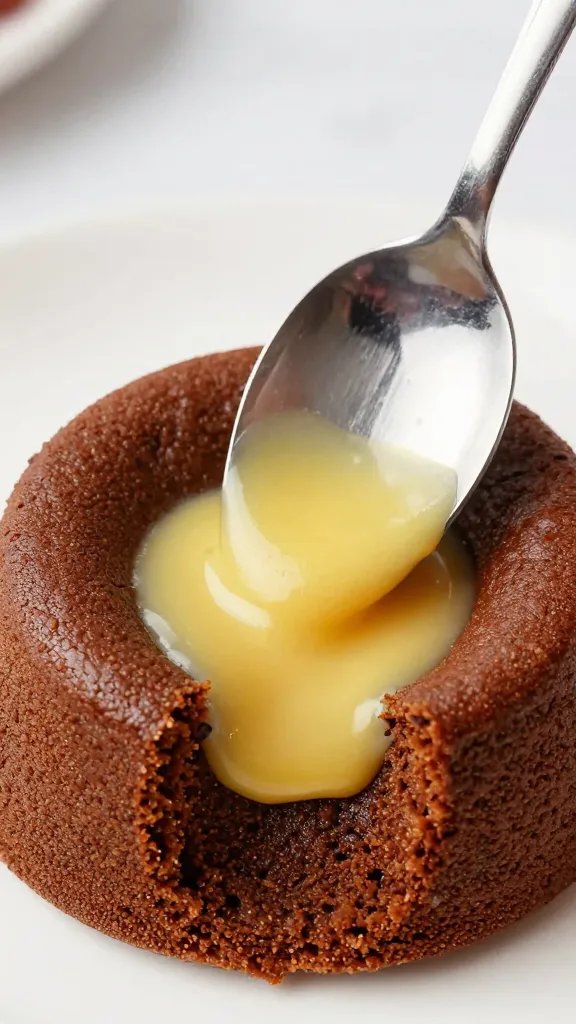 spoon breaking molten center of keto lava cake