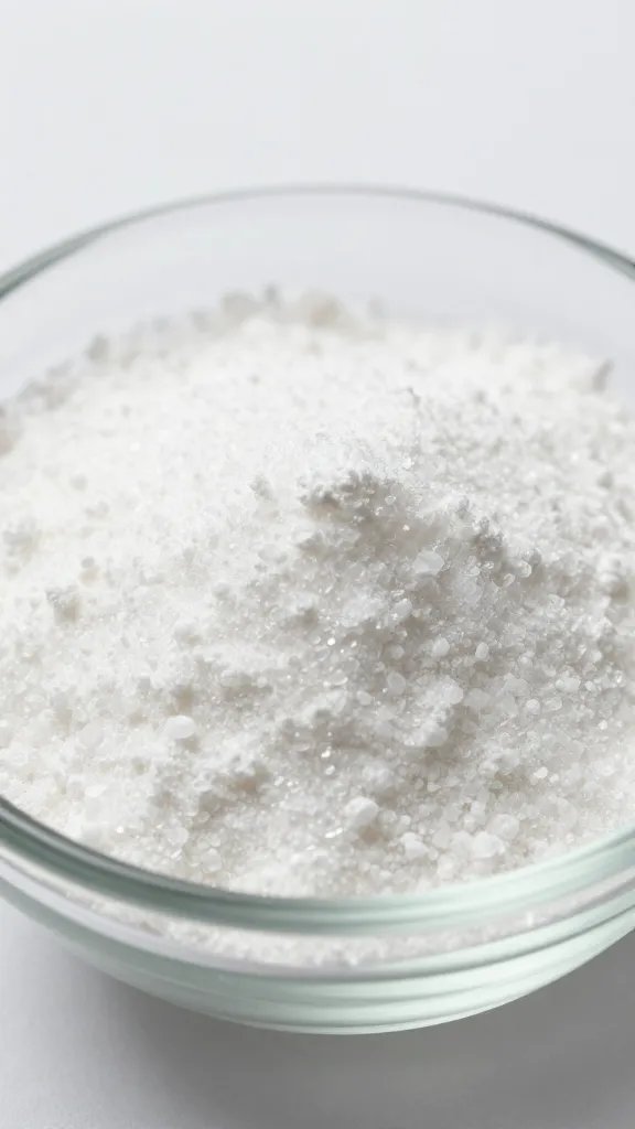 powdered erythritol in small glass dish, closeup
