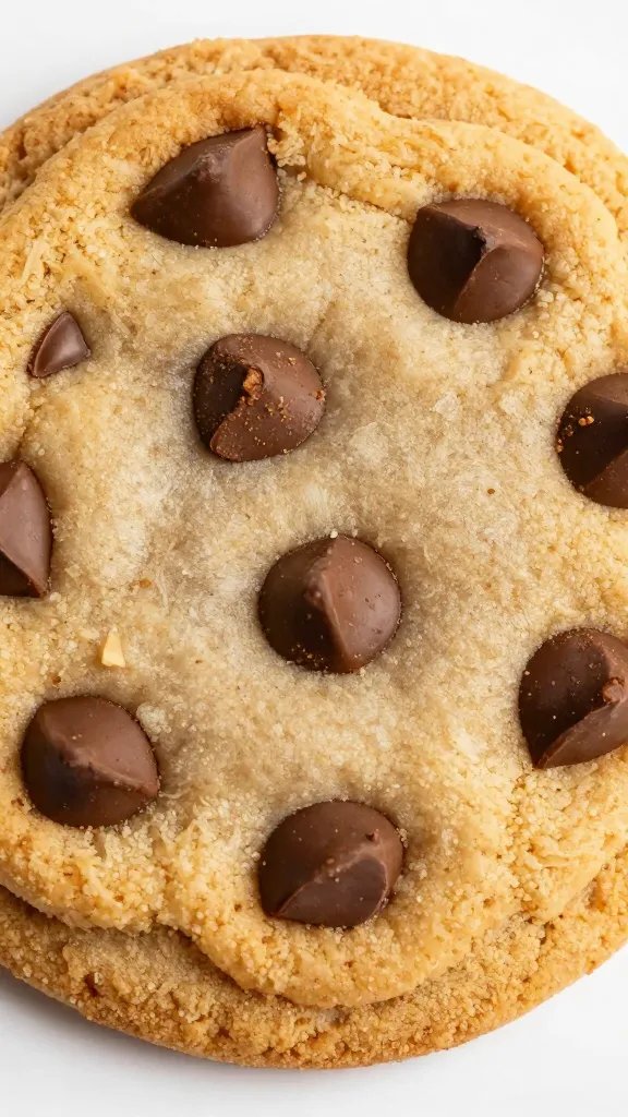 closeup keto chocolate chip cookie with golden edges