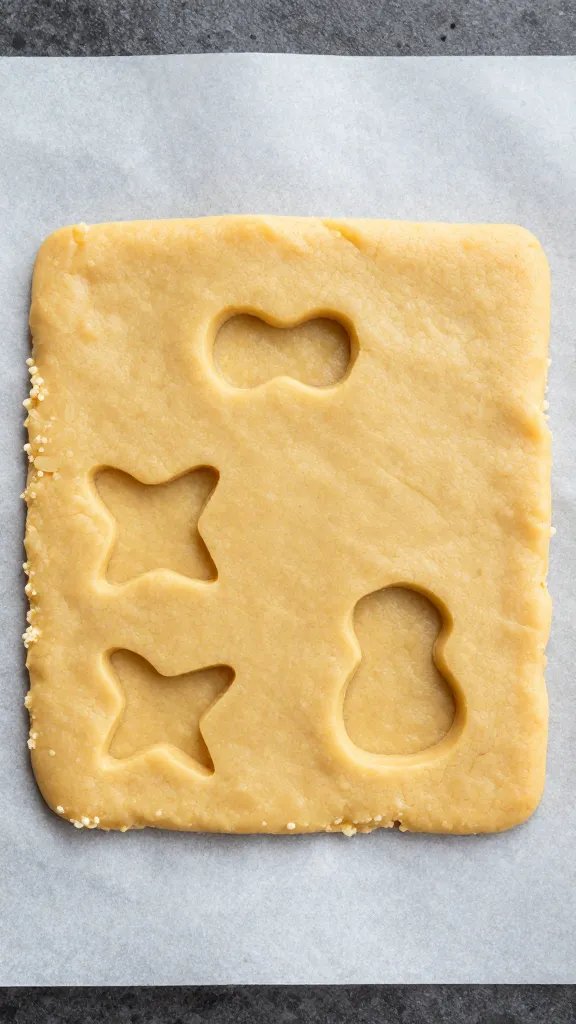 single parchment square with shaped keto cookie dough